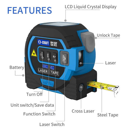 3-in-1 Laser Tape Measure β High-Precision Rangefinder, Ruler & Distance Meter for Smart Measurements