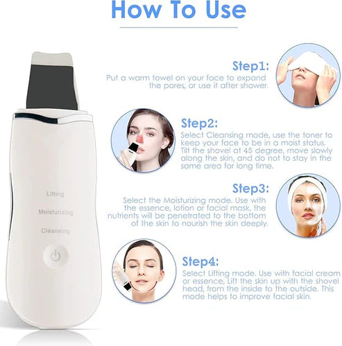 3-in-1 Ultrasonic Facial Skin Scrubber – Deep Clean, Lift & Nourish Your Skin at Home