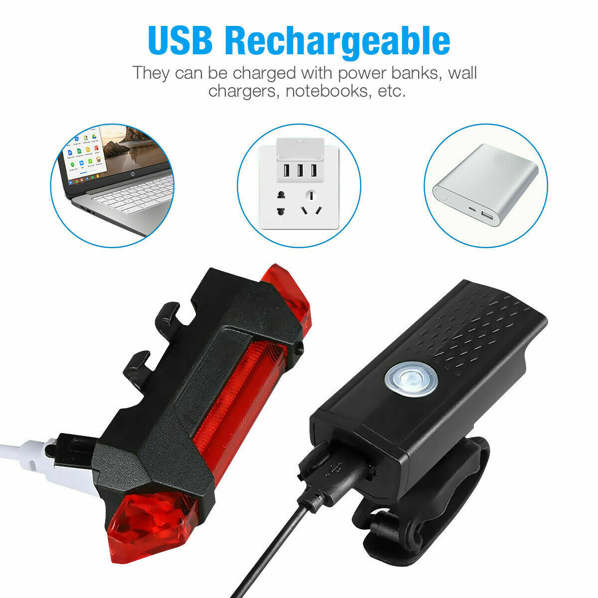 USB Rechargeable LED Bicycle Light โ Powerful, Rainproof & Safe Front & Rear Cycling Lamp