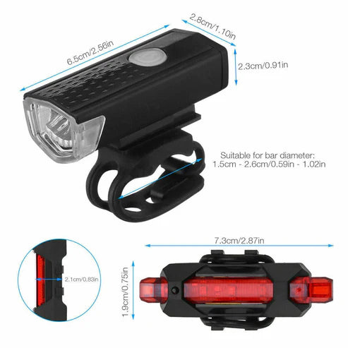 USB Rechargeable LED Bicycle Light โ Powerful, Rainproof & Safe Front & Rear Cycling Lamp